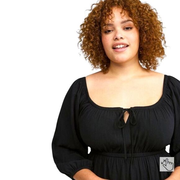 TORRID MINI 3/4 Sleeve Tie Front detail Babydoll Dress Deep Black Size 2X - Picture 6 of 14